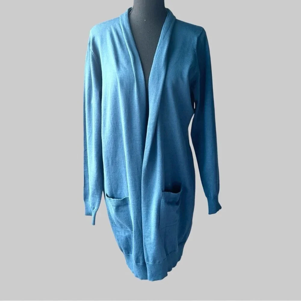 NWT Grace Karin Blue Open Front Long Length Cardigan